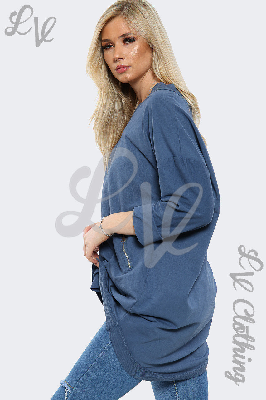 Dames V-hals Oversized Sweatshirt Top Spijkerstof - Eenheidsprijs € 11,99