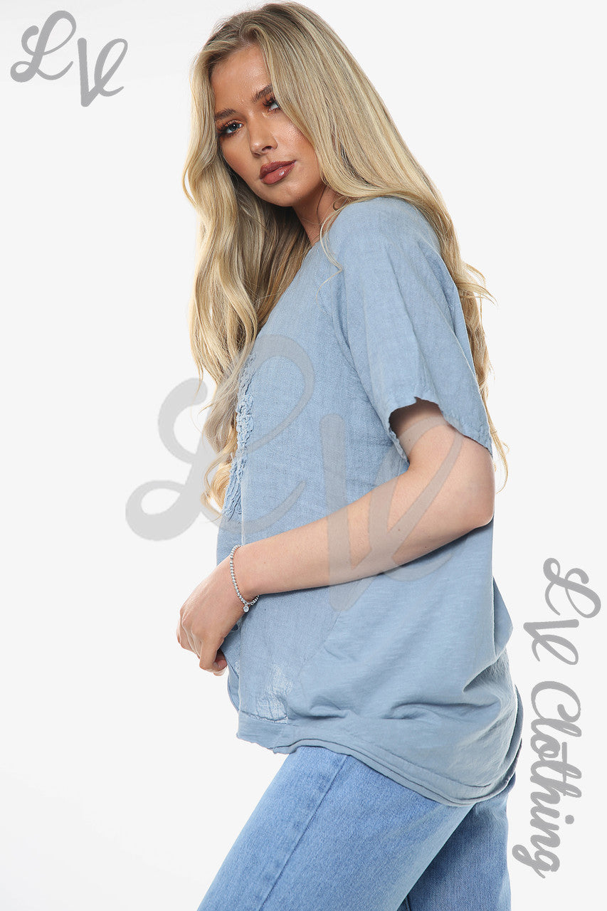 Ladies Linen Flower Applique Top Denim Unit Price £12.99