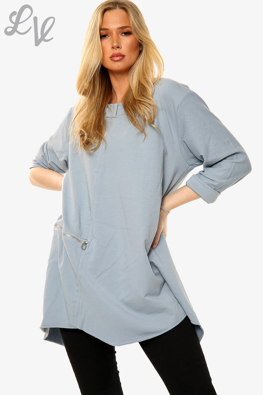 Dames sweatshirt met gedrapeerde zoom & ritssluiting, spijkerstof Eenheidsprijs WAS €11,99 NU €5,99