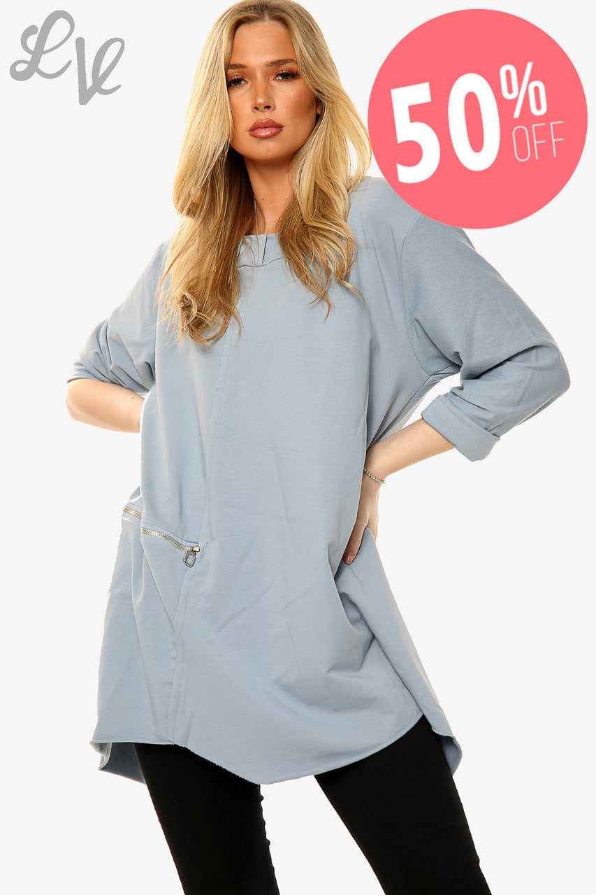Dames sweatshirt met gedrapeerde zoom & ritssluiting, spijkerstof Eenheidsprijs WAS €11,99 NU €5,99