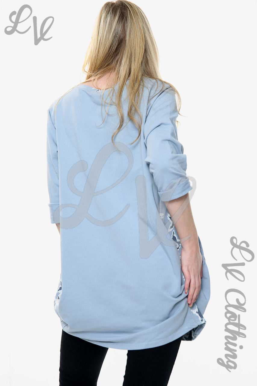 Ladies Star Print Neck & Hemline Top Denim Unit Price WAS £11.99 NOW £5.99