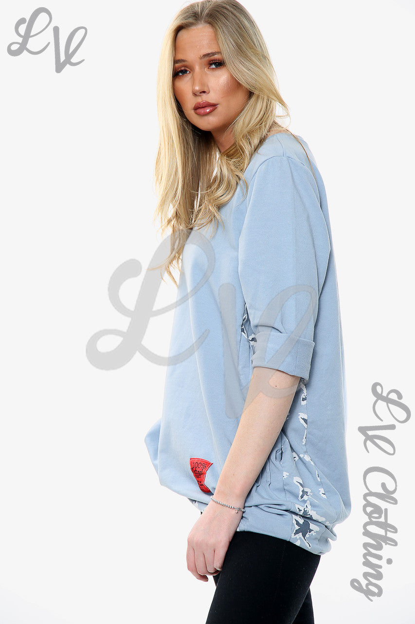 Ladies Star Print Neck & Hemline Top Denim Unit Price WAS £11.99 NOW £5.99