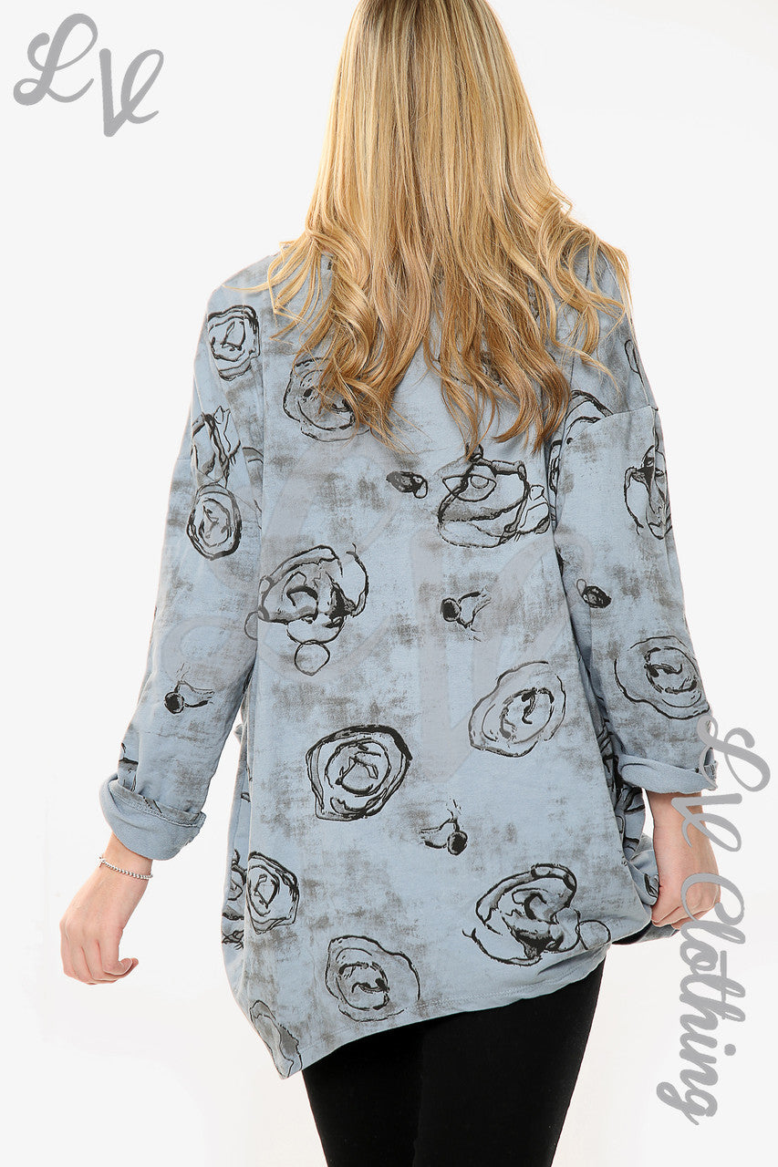 Dames Rose schets print sweatshirt top denimstukprijs €11,99