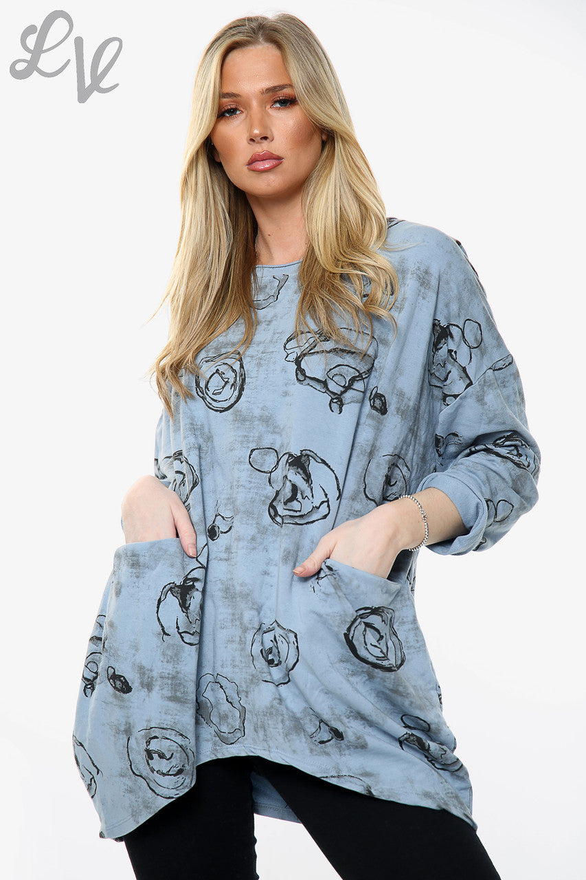 Dames Rose schets print sweatshirt top denimstukprijs €11,99