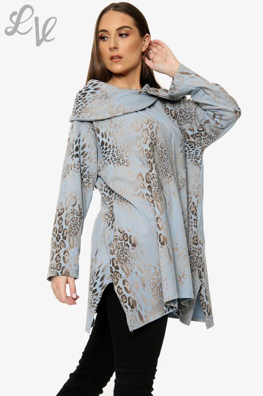 Ladies Animal Print Draped Shoulder Sweatshirt Denim Unit Price £13.99