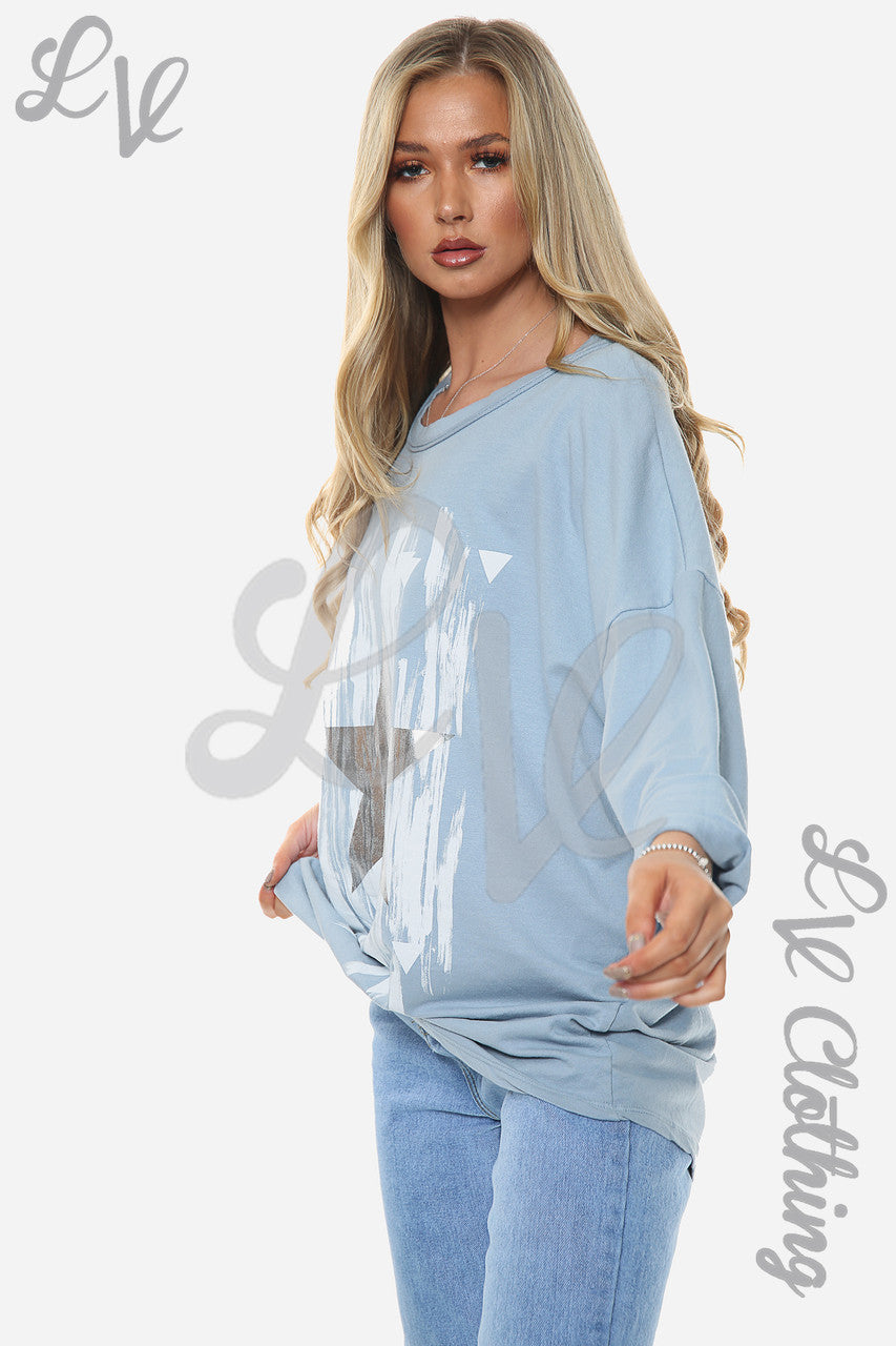 Ladies Foil Star Paintsplash Top Denim Unit Price WAS £13.99 NOW £6.99