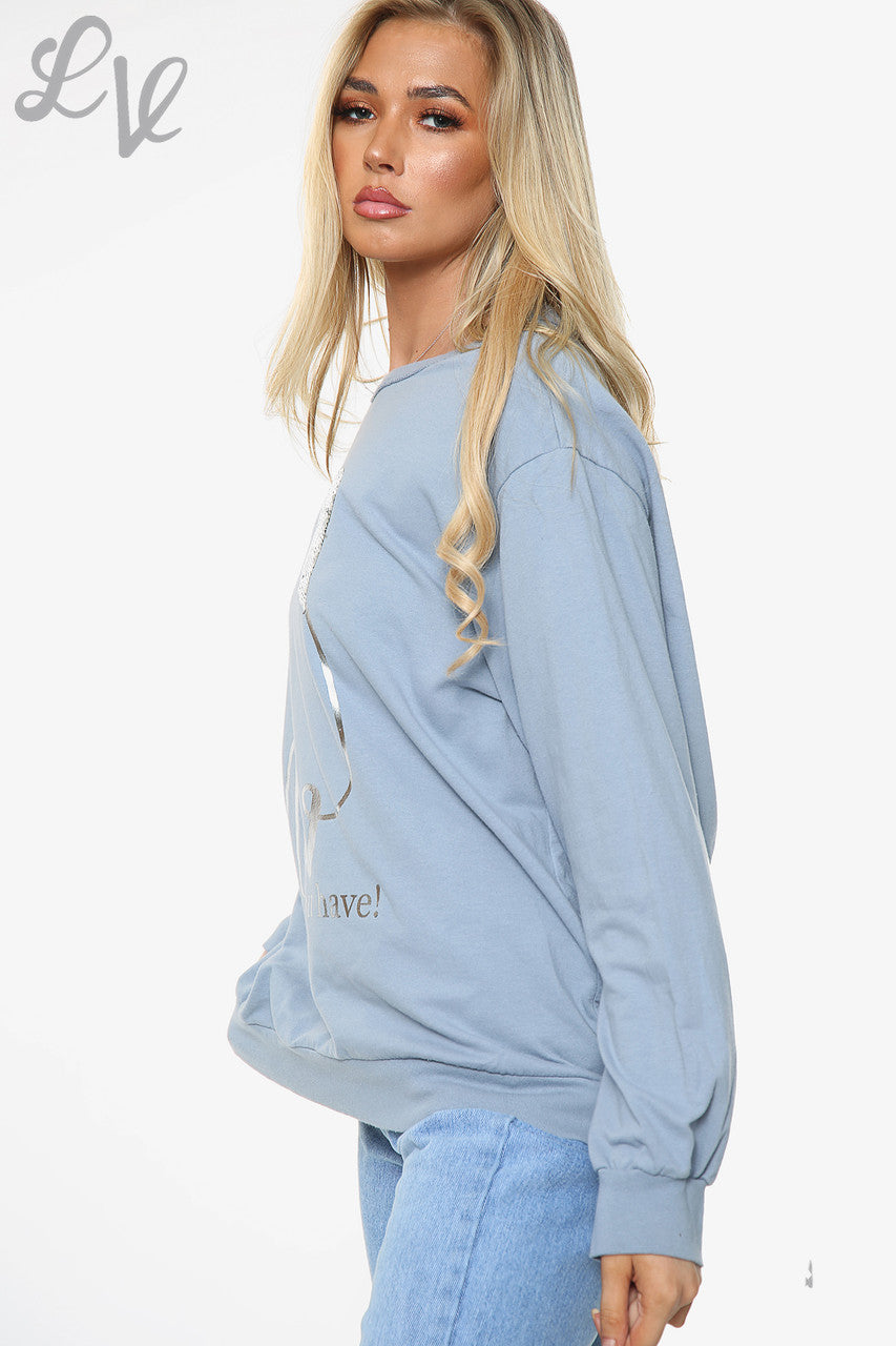Dames 'Now Is All You Have' Folie Graphic Top Denim Stuksprijs WAS €12,99 NU €6,49