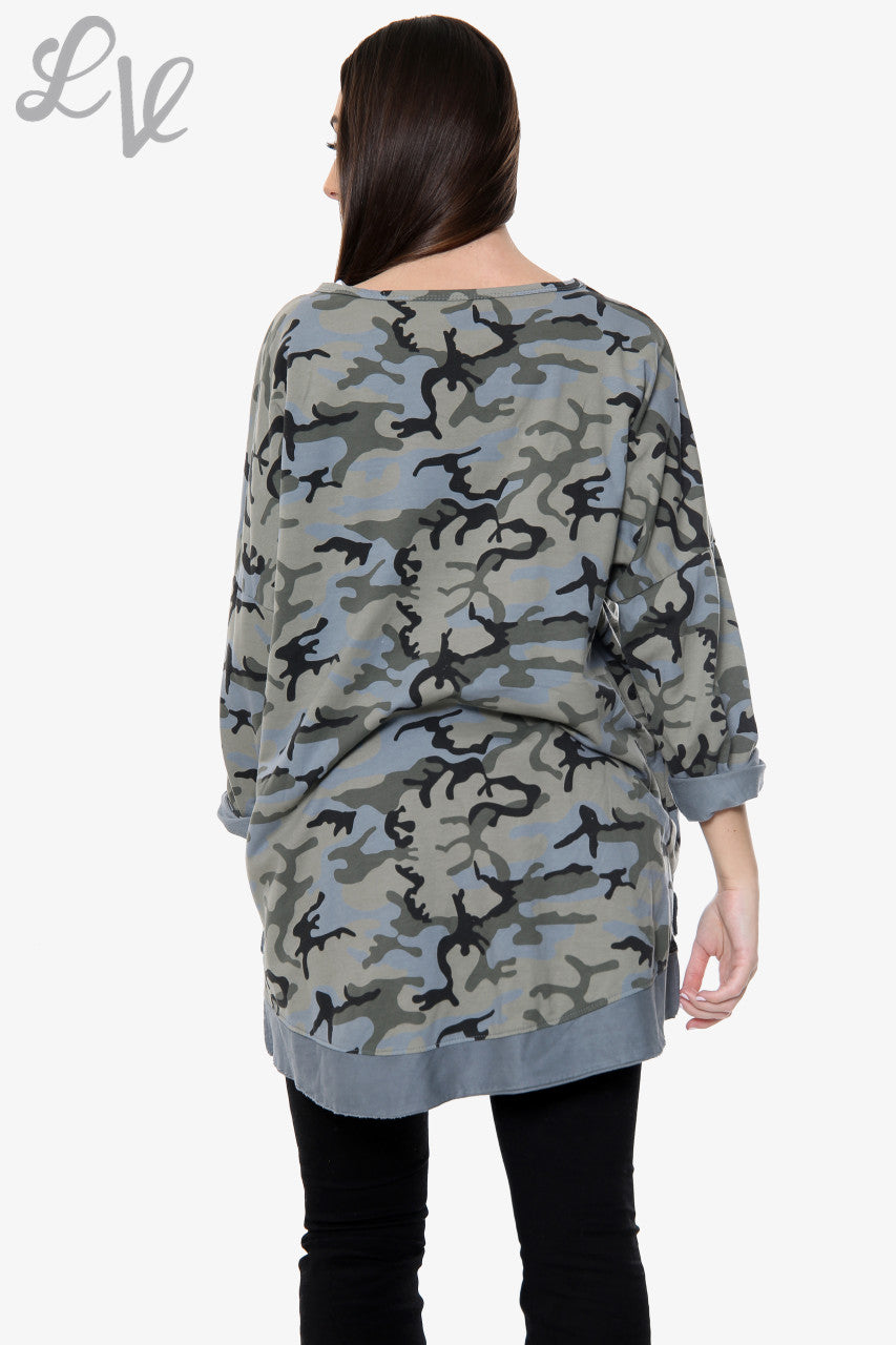 Ladies Thankful Script Camouflage Sweatshirt Denim Unit Price WAS £13.99 NOW £6.99