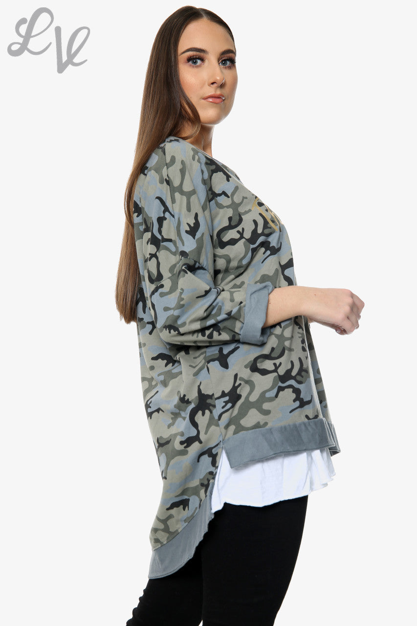 Ladies Thankful Script Camouflage Sweatshirt Denim Unit Price WAS £13.99 NOW £6.99
