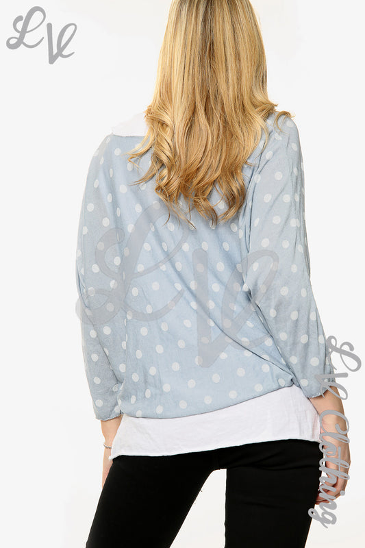Ladies Polka Dot Print 2 Layer Top With Necklace Denim Unit Price WAS £13.99 NOW £6.99