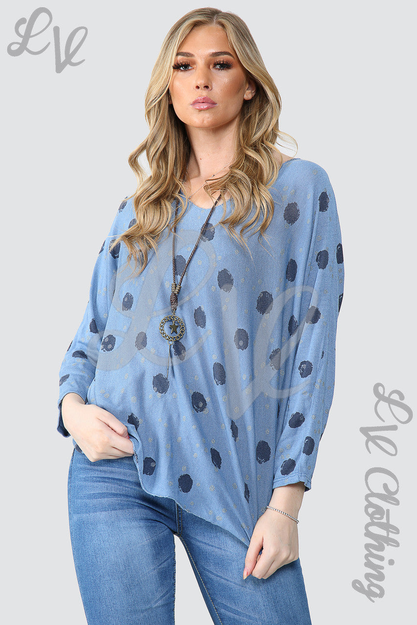 Ladies Spotty Top With Necklace Denim - Unit Price £10.99