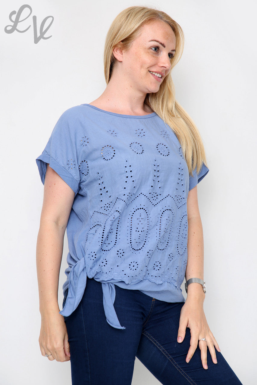 Dames Anglaise Top met Strikceintuur Denim - Prijs per stuk £10.99