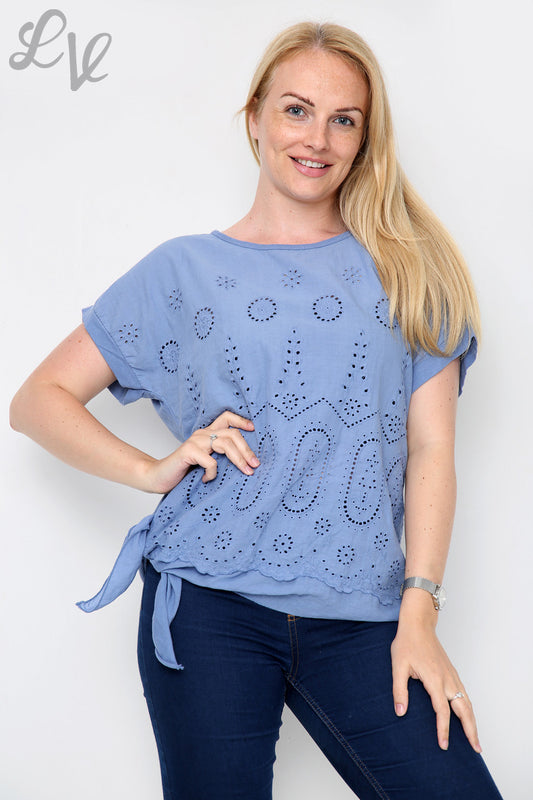 Ladies Anglaise Tie Side Top Denim - Unit Price £10.99
