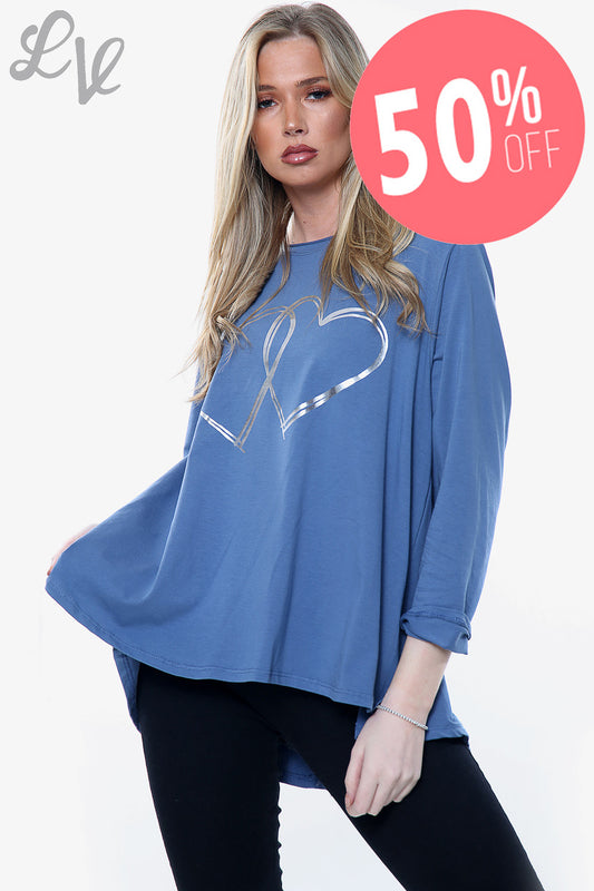 Ladies 2 Hearts Foil Graphic Top Denim Unit Price WAS £12.99 NOW £6.49