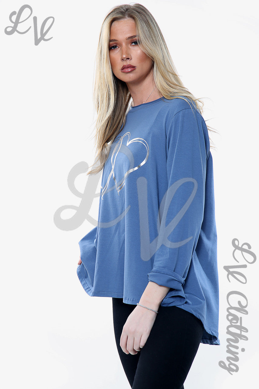 Ladies 2 Hearts Foil Graphic Top Denim Unit Price WAS £12.99 NOW £6.49