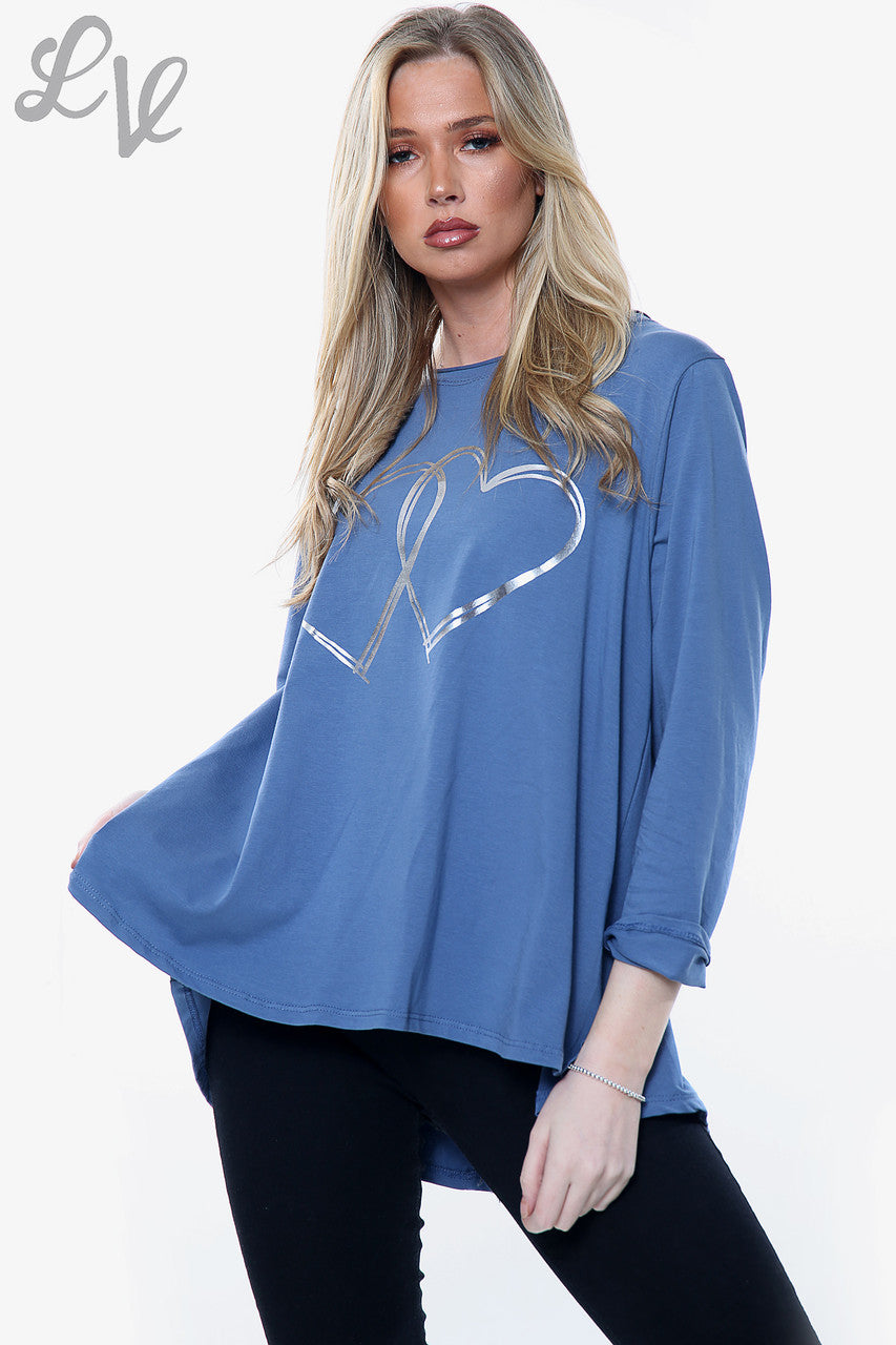 Ladies 2 Hearts Foil Graphic Top Denim Unit Price WAS £12.99 NOW £6.49