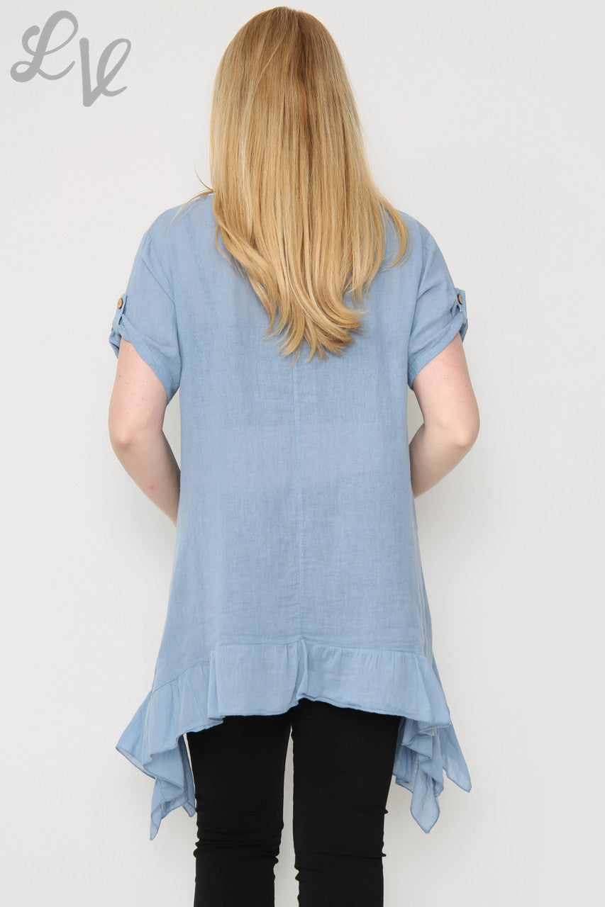 Dames Tuniek Top met Zwevende Ruches Zoom Denim Prijs per stuk £ 9,99