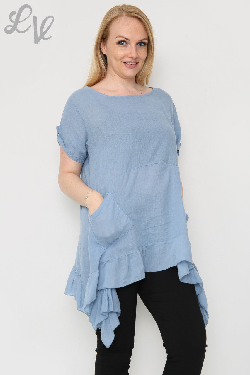 Dames Tuniek Top met Zwevende Ruches Zoom Denim Prijs per stuk £ 9,99