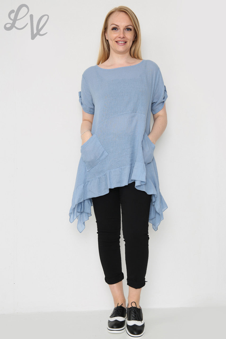 Dames Tuniek Top met Zwevende Ruches Zoom Denim Prijs per stuk £ 9,99