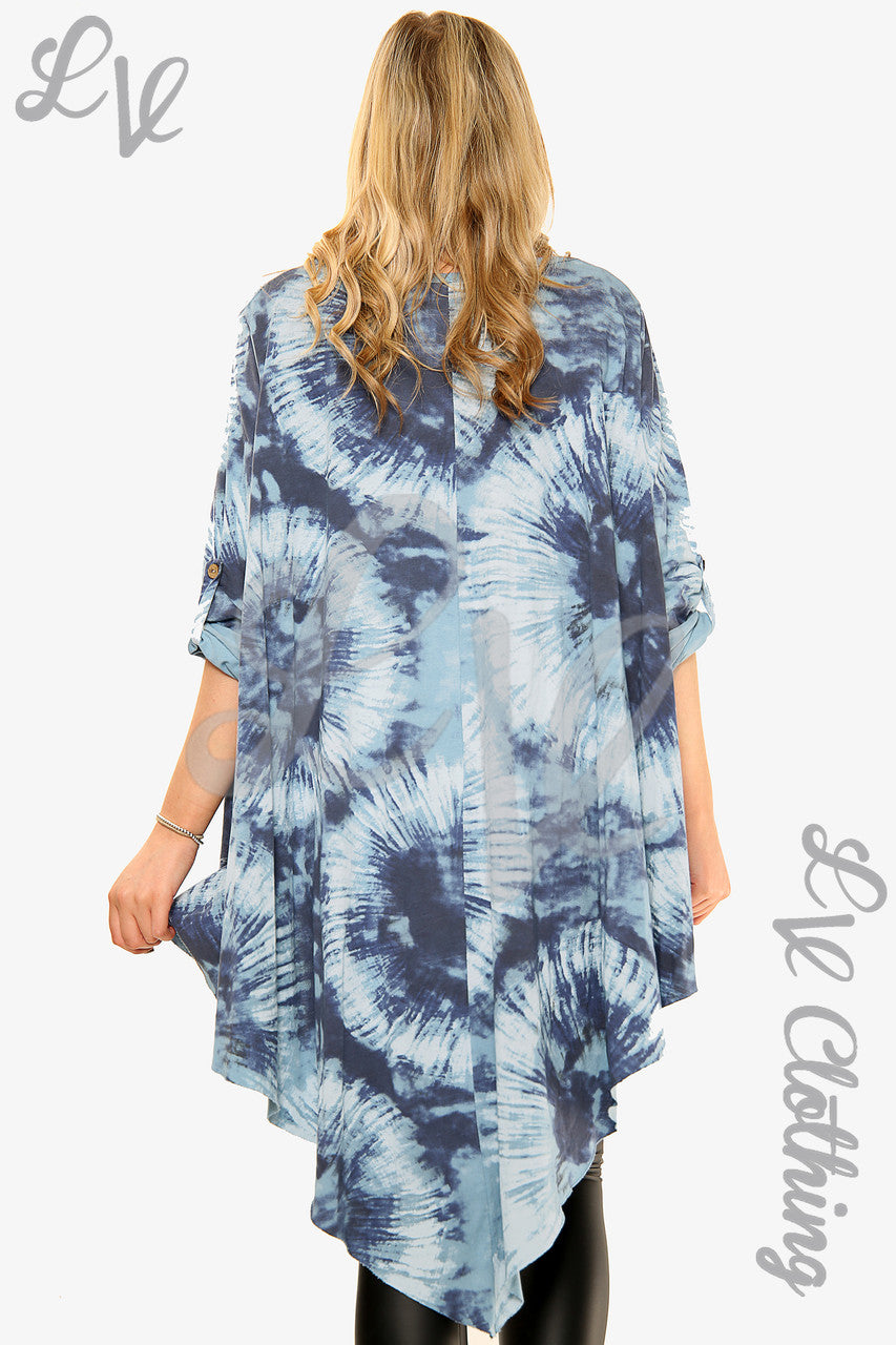 Dames Tie Dye Top met geplooide zoom Denim Prijs per stuk €10,99