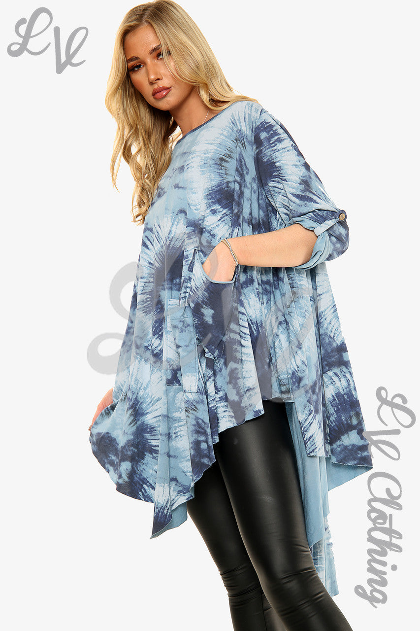 Dames Tie Dye Top met geplooide zoom Denim Prijs per stuk €10,99