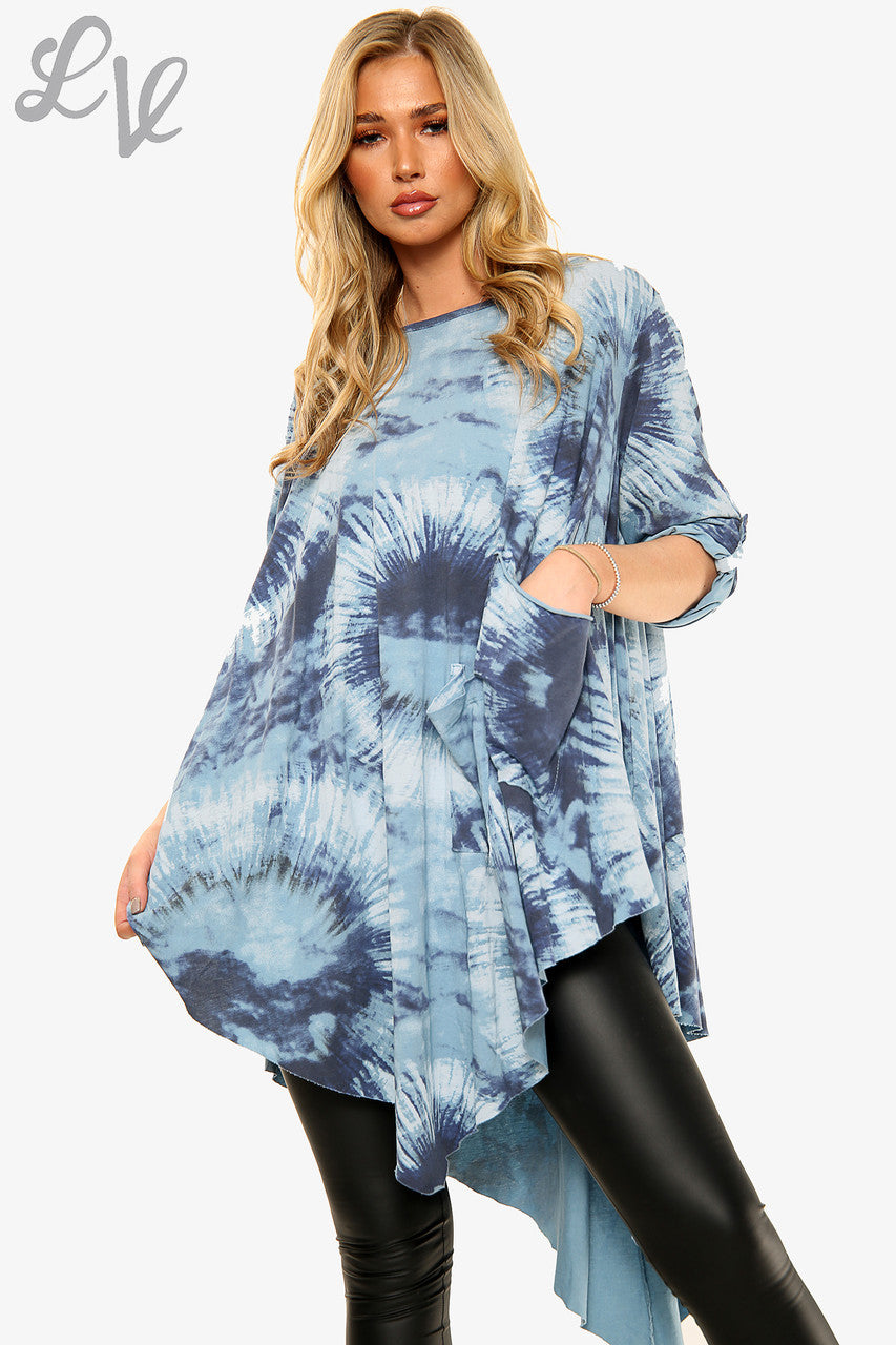 Dames Tie Dye Top met geplooide zoom Denim Prijs per stuk €10,99