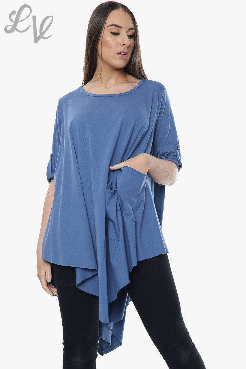 Dames Asymmetrische Top Effen Jeans Stukprijs € 9,99