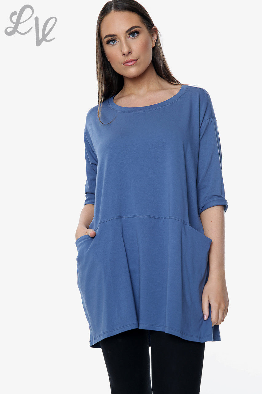 Dames effen top met zakken denim Stukprijs € 8,99