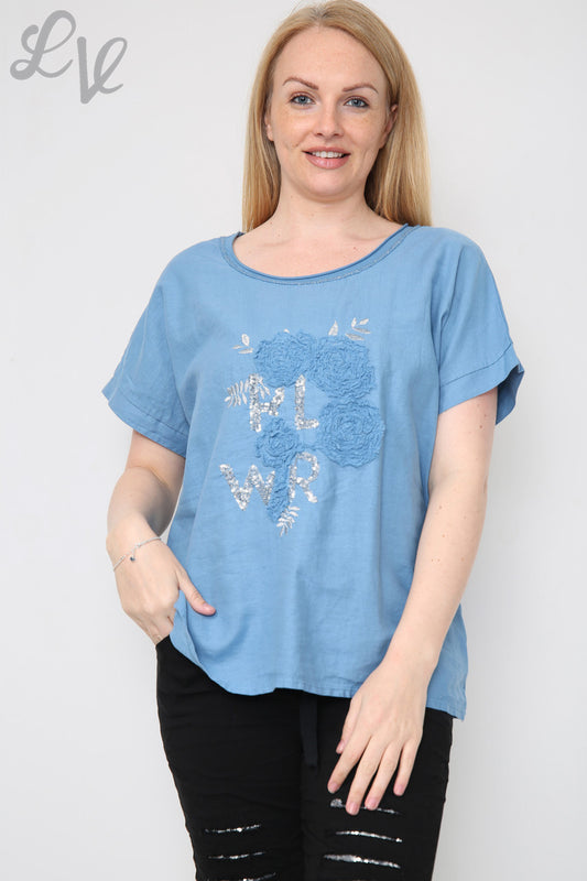 Ladies Flower Sequin & Applique Top Denim Unit Price £8.99