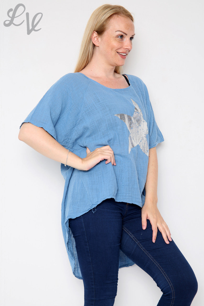 Dames Folie Ster Float Top Spijkerstof Eenheidsprijs € 9,99