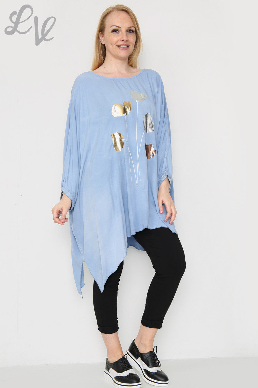Dames folie tulpenprint losvallende top denim Eenheidsprijs € 11,99