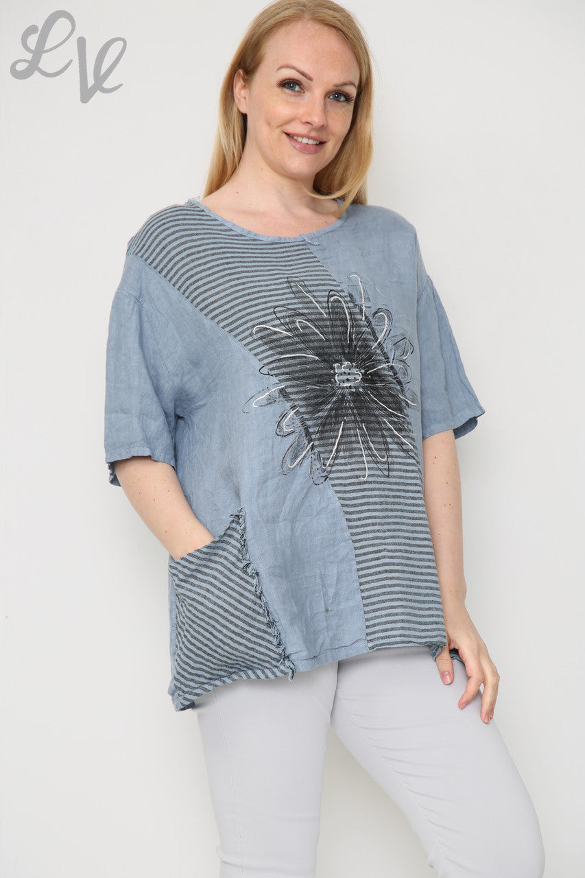 Ladies Floral Stripe Linen Top Denim Unit Price £13.99