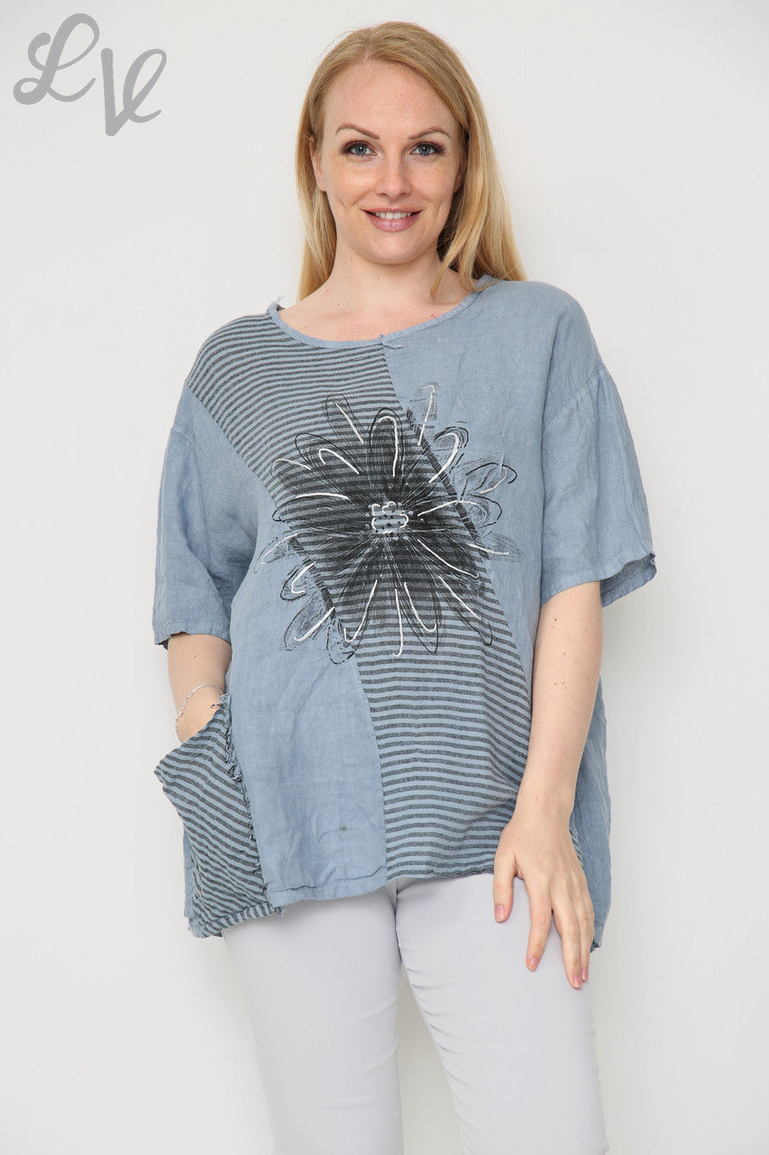 Ladies Floral Stripe Linen Top Denim Unit Price £13.99