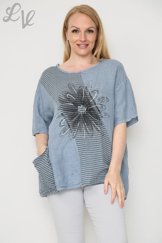 Ladies Floral Stripe Linen Top Denim Unit Price £13.99