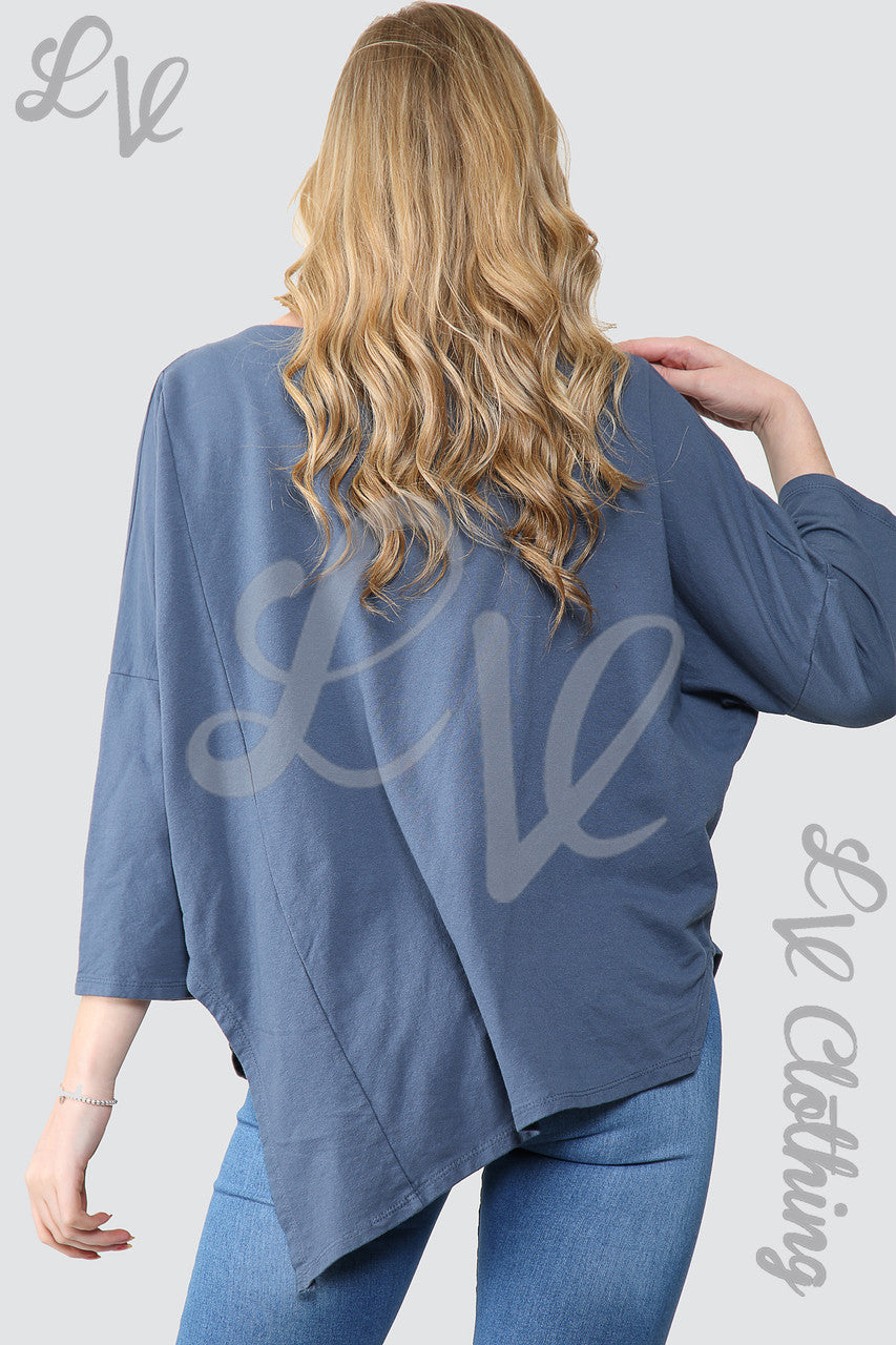 Dames Zilverfolie Ster Oversized Tuniek Top Denim - Stukprijs WAS €11,99 NU €5,99