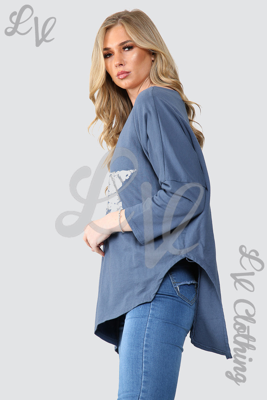 Dames Zilverfolie Ster Oversized Tuniek Top Denim - Stukprijs WAS €11,99 NU €5,99
