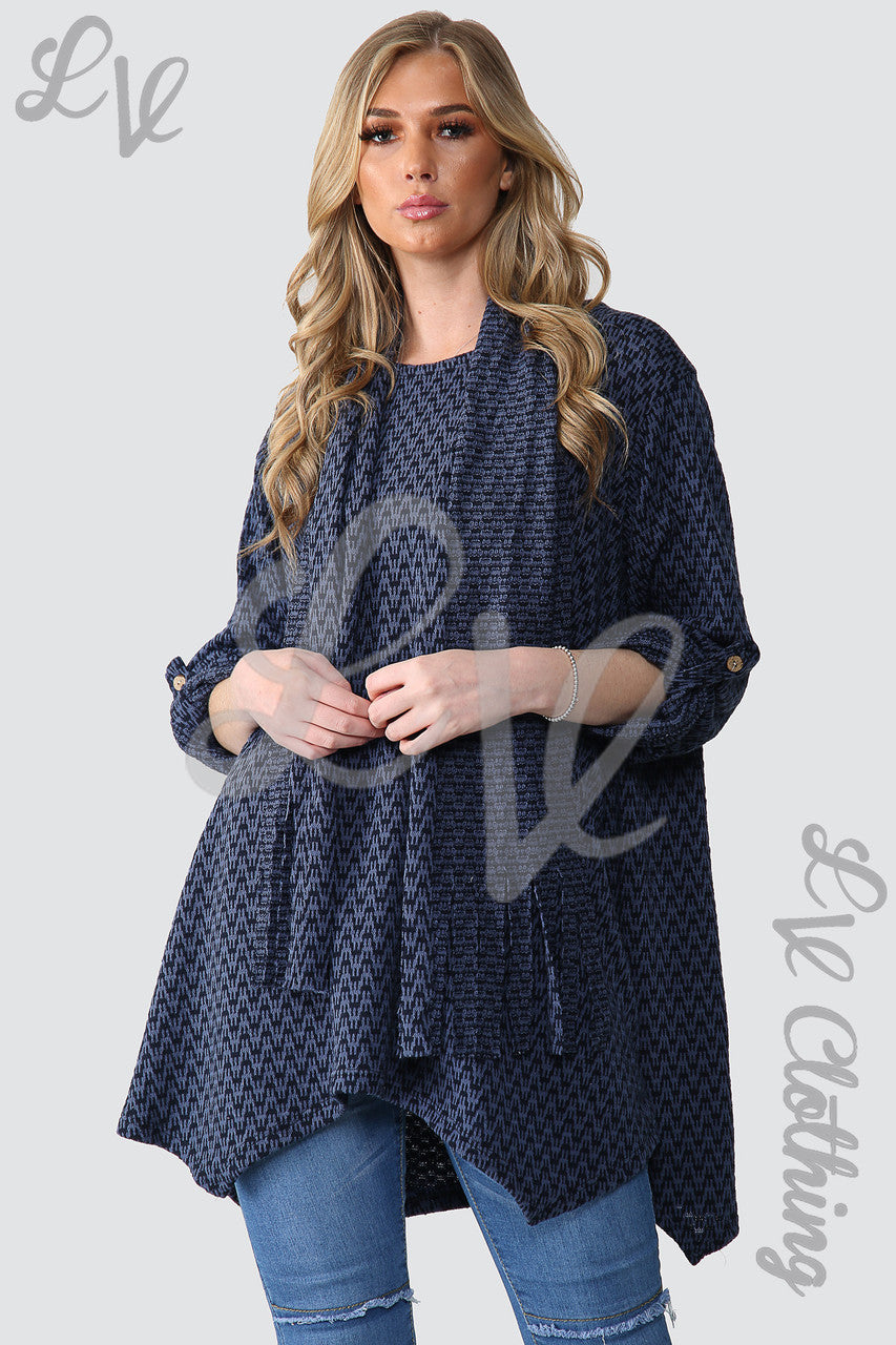 Dames tuniek trui met hondenpootprint en sjaal denim - Stukprijs €12,99