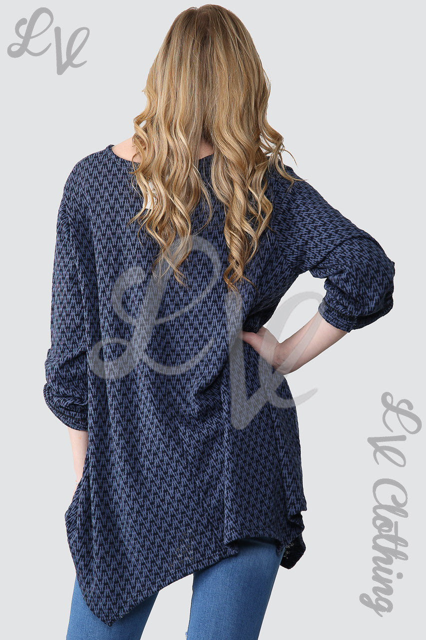 Dames tuniek trui met hondenpootprint en sjaal denim - Stukprijs €12,99
