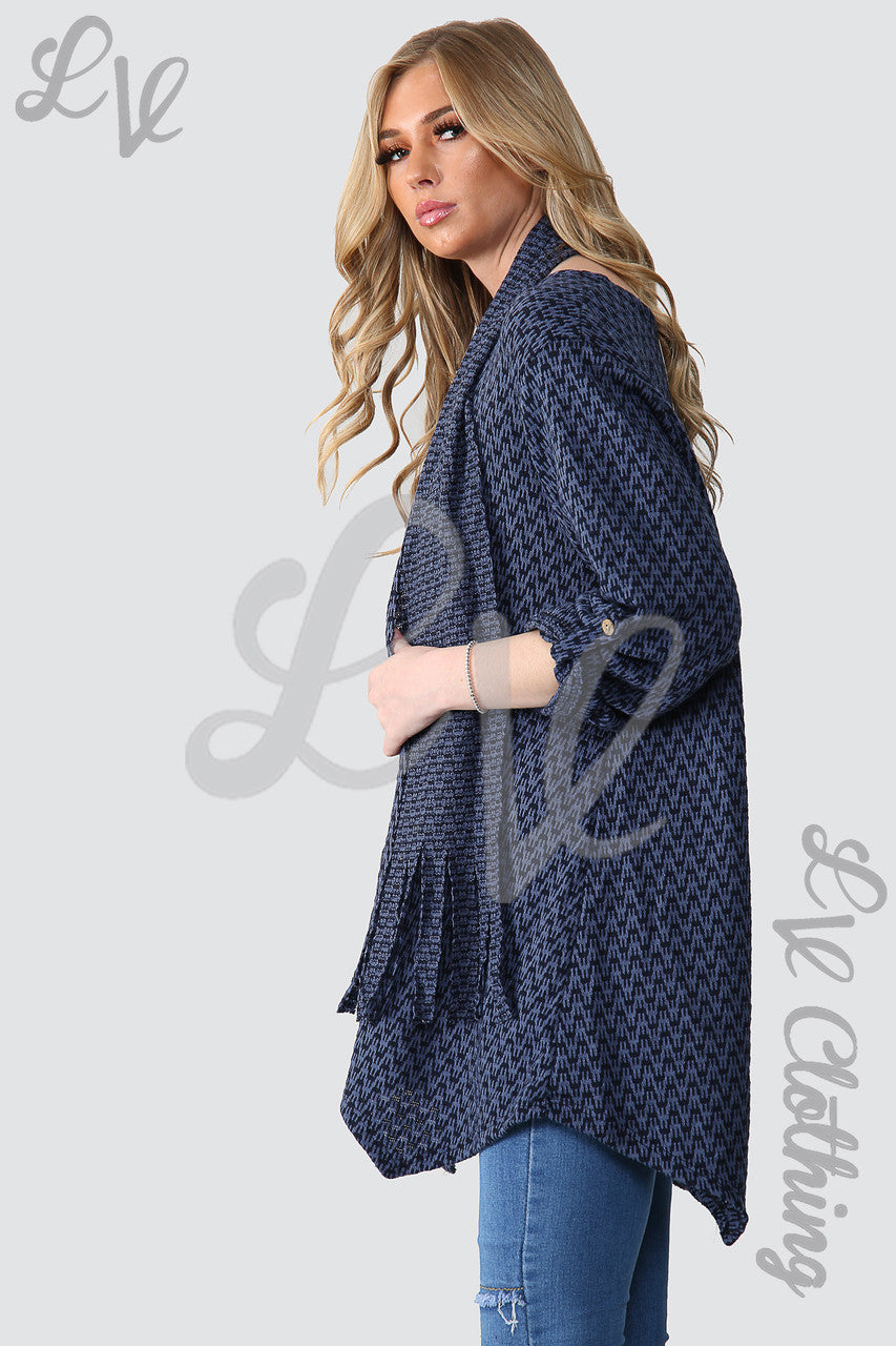 Dames tuniek trui met hondenpootprint en sjaal denim - Stukprijs €12,99