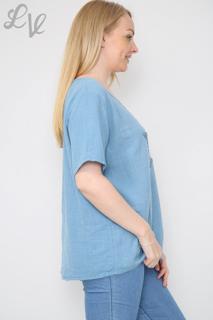Dames Sterrenpailletten Top Denim Stukprijs €8,99