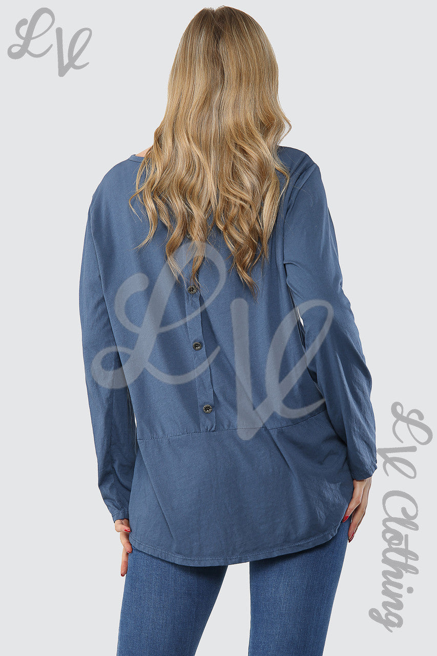Dames Oversized Top Met Knoopsluiting Achteraan Denim - Eenheidsprijs €8,99