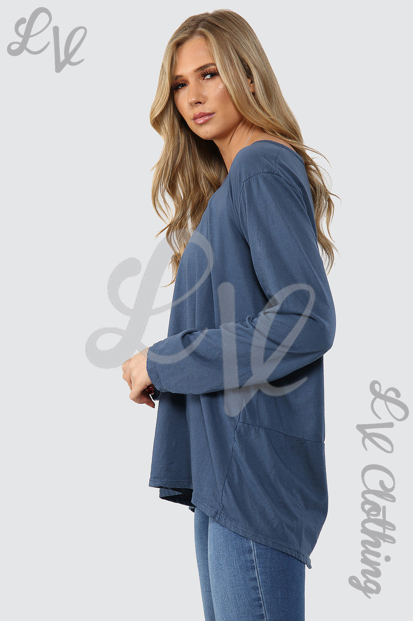 Dames Oversized Top Met Knoopsluiting Achteraan Denim - Eenheidsprijs €8,99