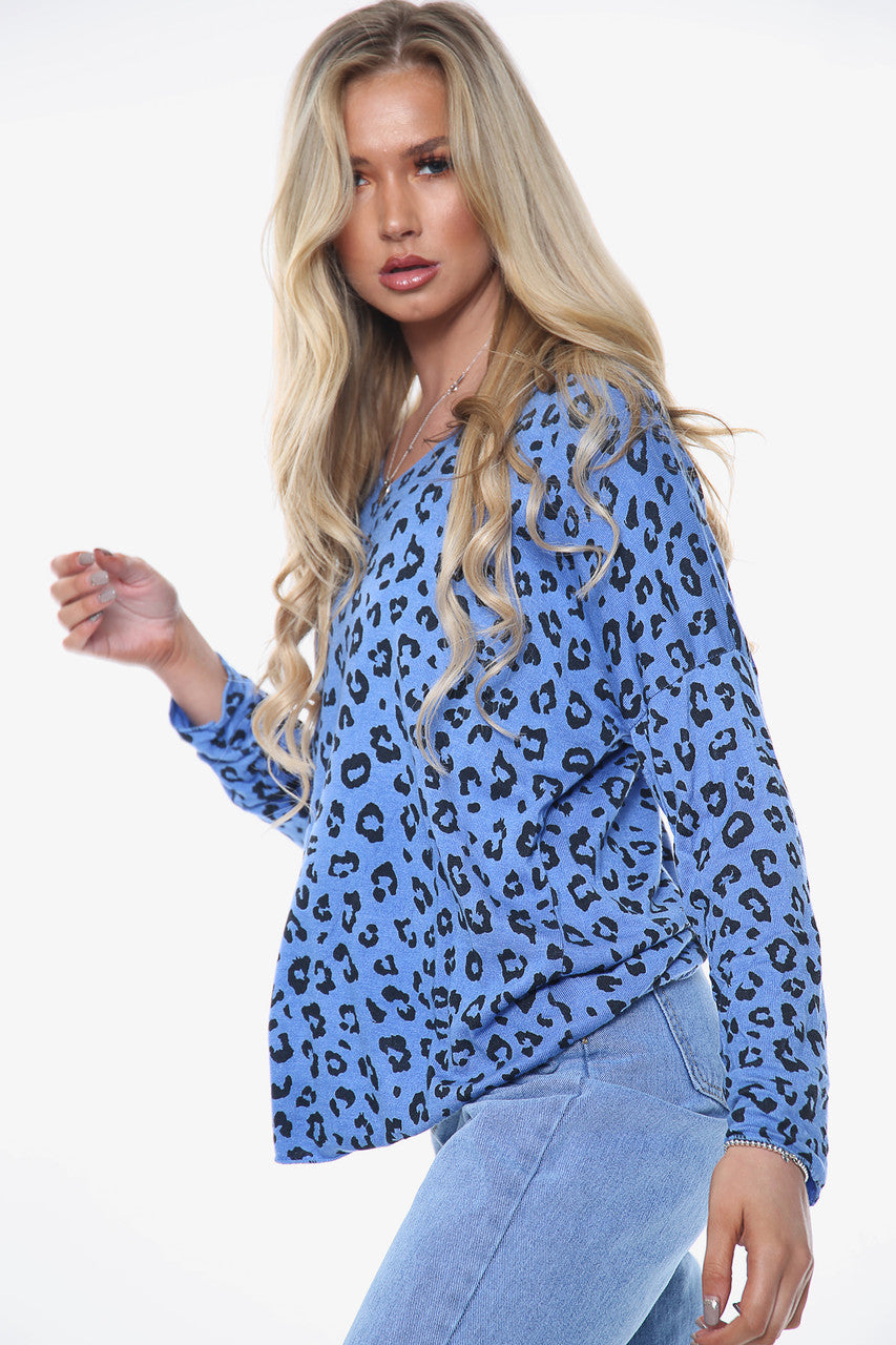 Ladies Leopard Ditsy Print Fine Knit Top Denim Unit Price WAS 10.99 NOW £5.99