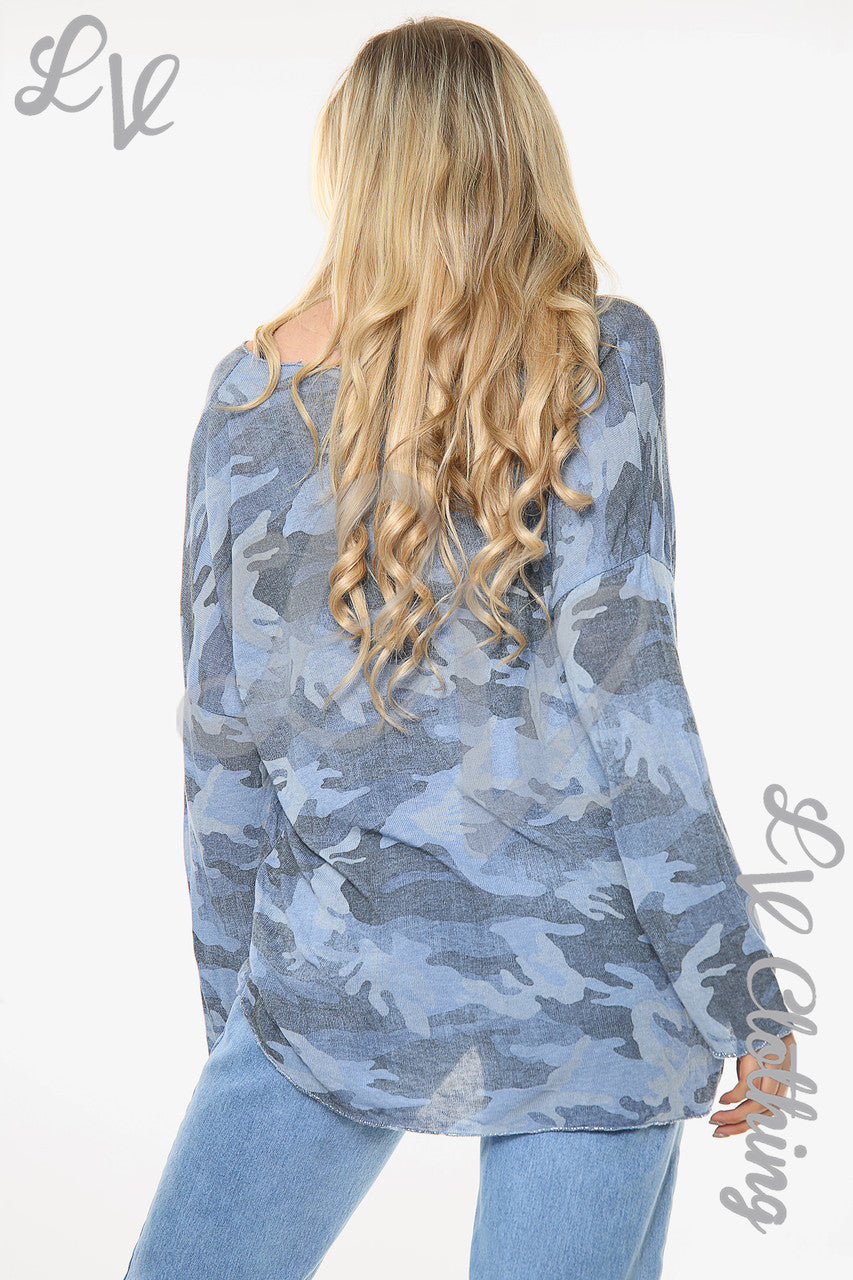 Dames Camouflage Print Top Denim Stukprijs WAS € 9,99 NU € 7,49