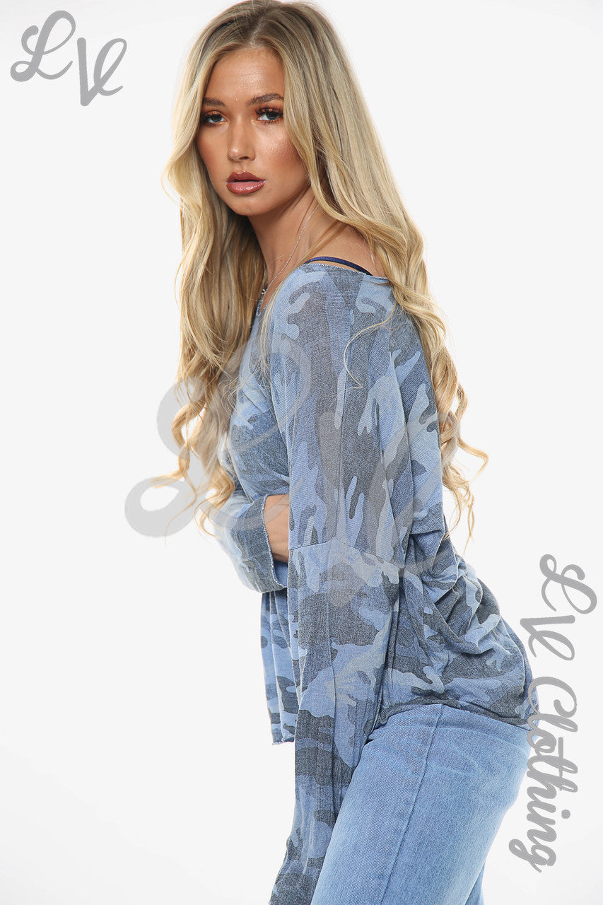 Dames Camouflage Print Top Denim Stukprijs WAS € 9,99 NU € 7,49