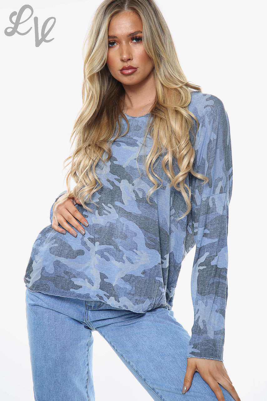 Dames Camouflage Print Top Denim Stukprijs WAS € 9,99 NU € 7,49