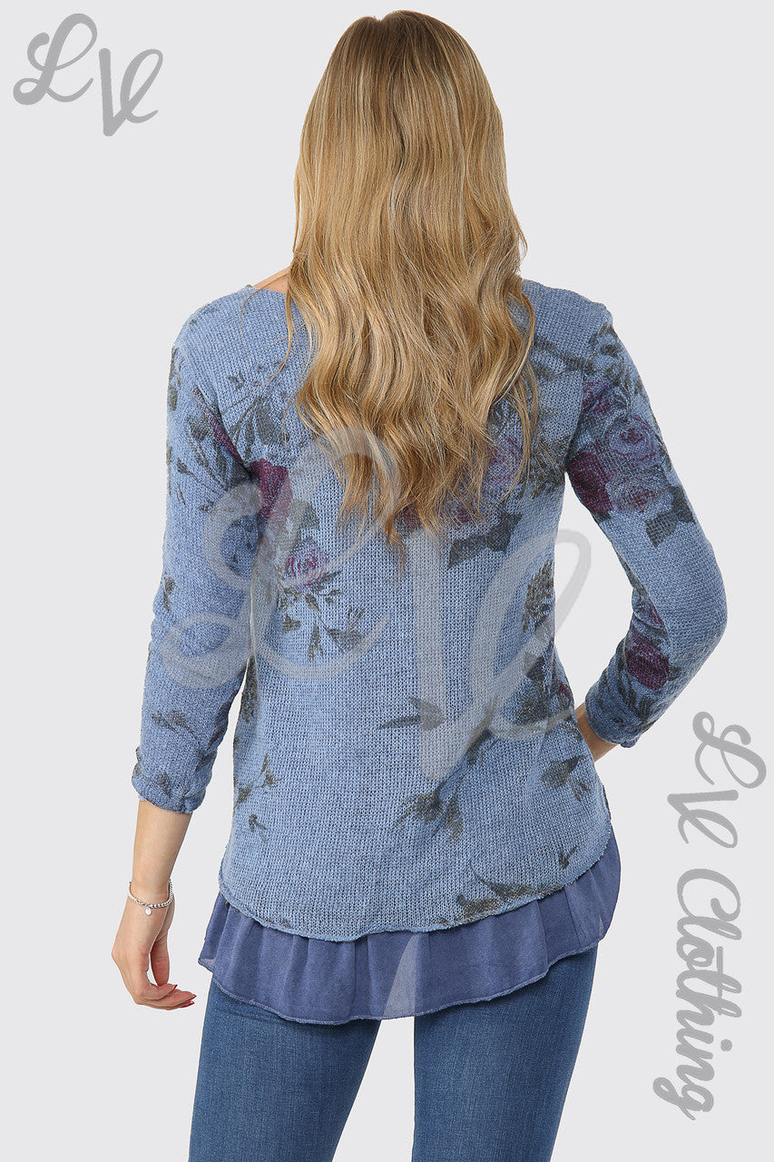 Ladies Floral Knitted Double Layer Top Denim Unit Price £13.99