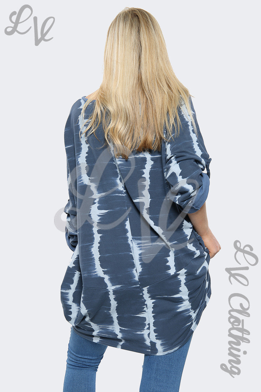 Dames Tie Dye Oversized HI LO Ketting Top Denim - Stukprijs € 10,99