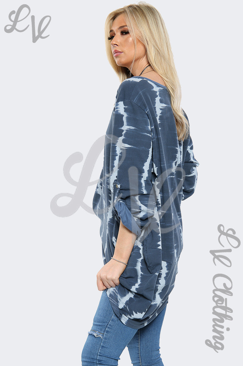 Dames Tie Dye Oversized HI LO Ketting Top Denim - Stukprijs € 10,99