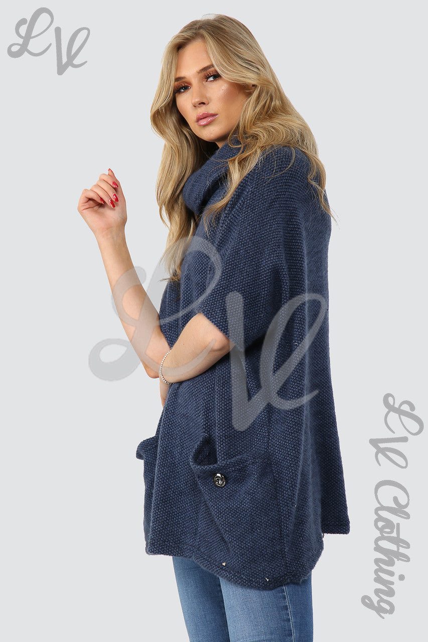 Ladies Cowl Neck Front Pocket Jumper Navy Unit Price £14.99